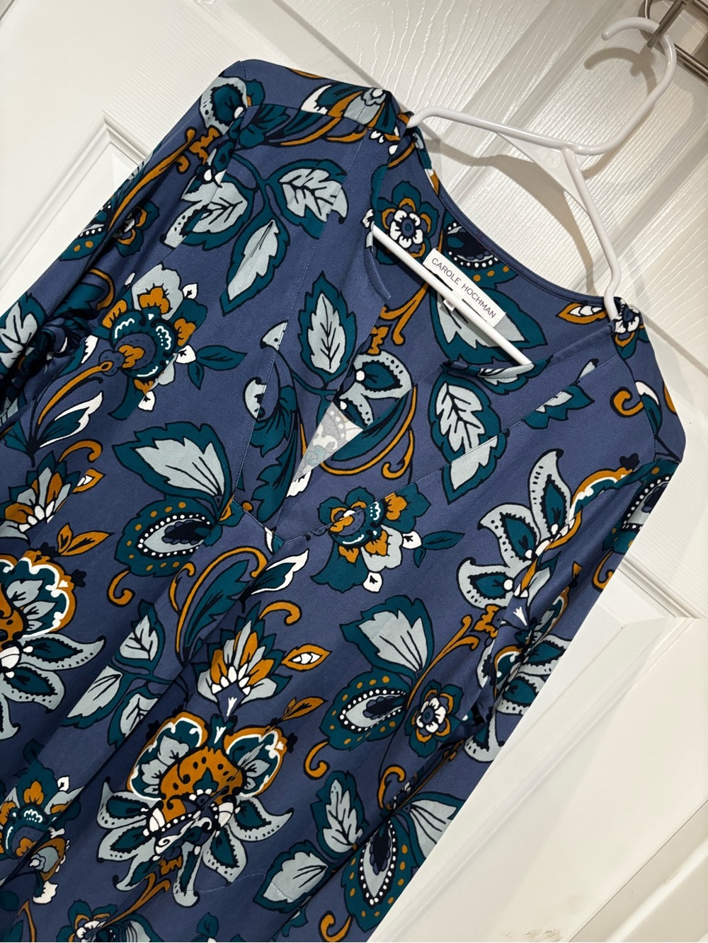 CAROLE HOCHMAN Navy Floral Longsleeve Nightgown w/Pockets